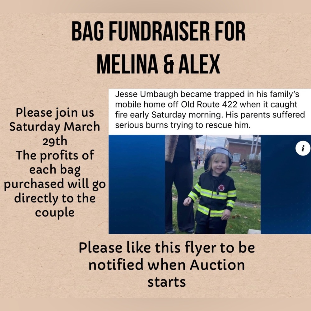 Bag Fundraiser for Melina & Alex - Like this Flyer to be notified when Live